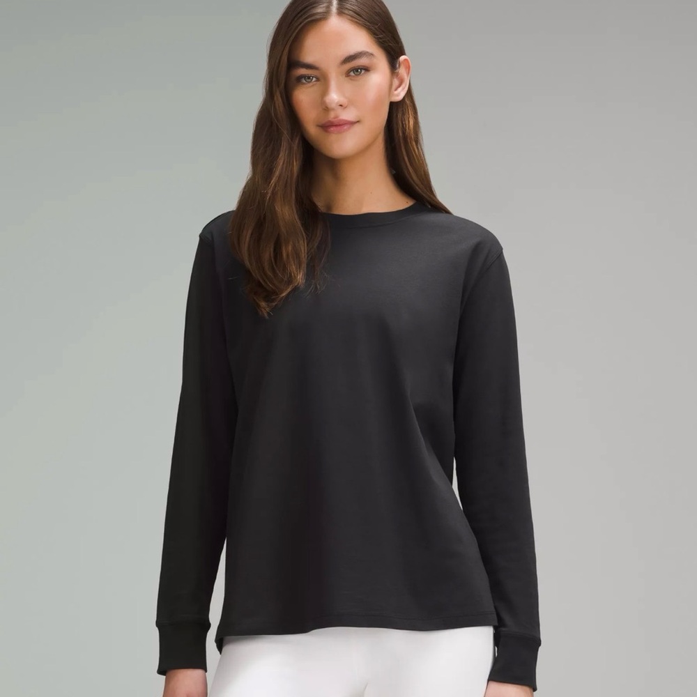 Lululemon All Yours Black Long Sleeve Crewneck Top size 4 Cotton NWT